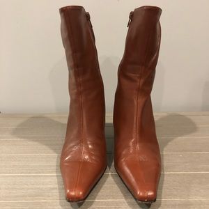 Caslon Mid Calf Heeled Leather Boot Cognac Brown 8